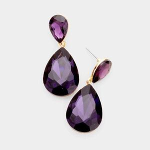 Purple Crystal Double Teardrop Gold Earrings
